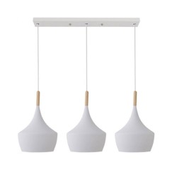Plafonnier suspension luminaire trois lumières métal blanc 84x36 cm