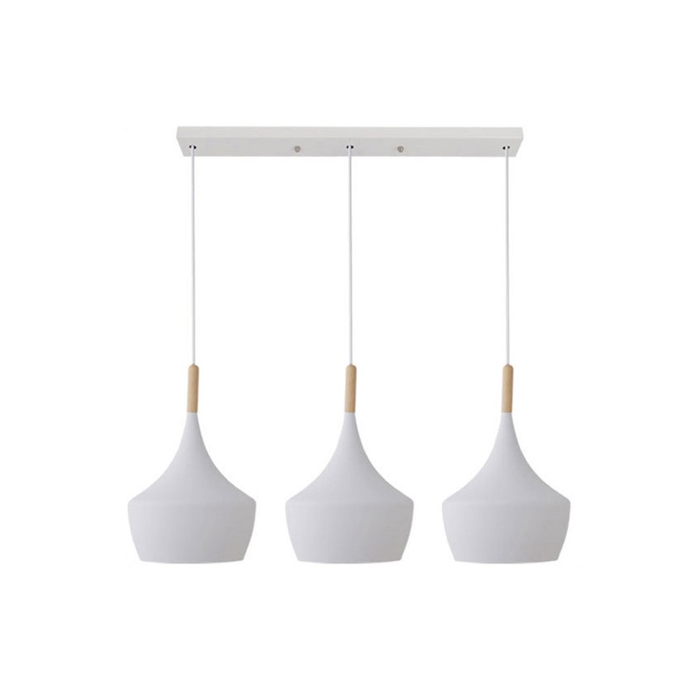 Plafonnier suspension luminaire trois lumières métal blanc 84x36 cm Plafonnier suspension luminaire trois lumières métal blanc 84x36 cm