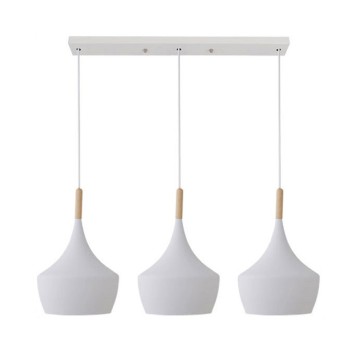 Plafonnier suspension luminaire trois lumières métal blanc 84x36 cm