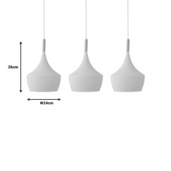 Plafonnier suspension luminaire trois lumières métal blanc 84x36 cm