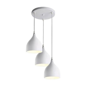 Plafonnier suspension luminaire trois lumières métal blanc 30x17x120 cm