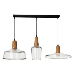 Plafonnier suspension luminaire trois lumières  métal verre transparent 73,8x23 cm