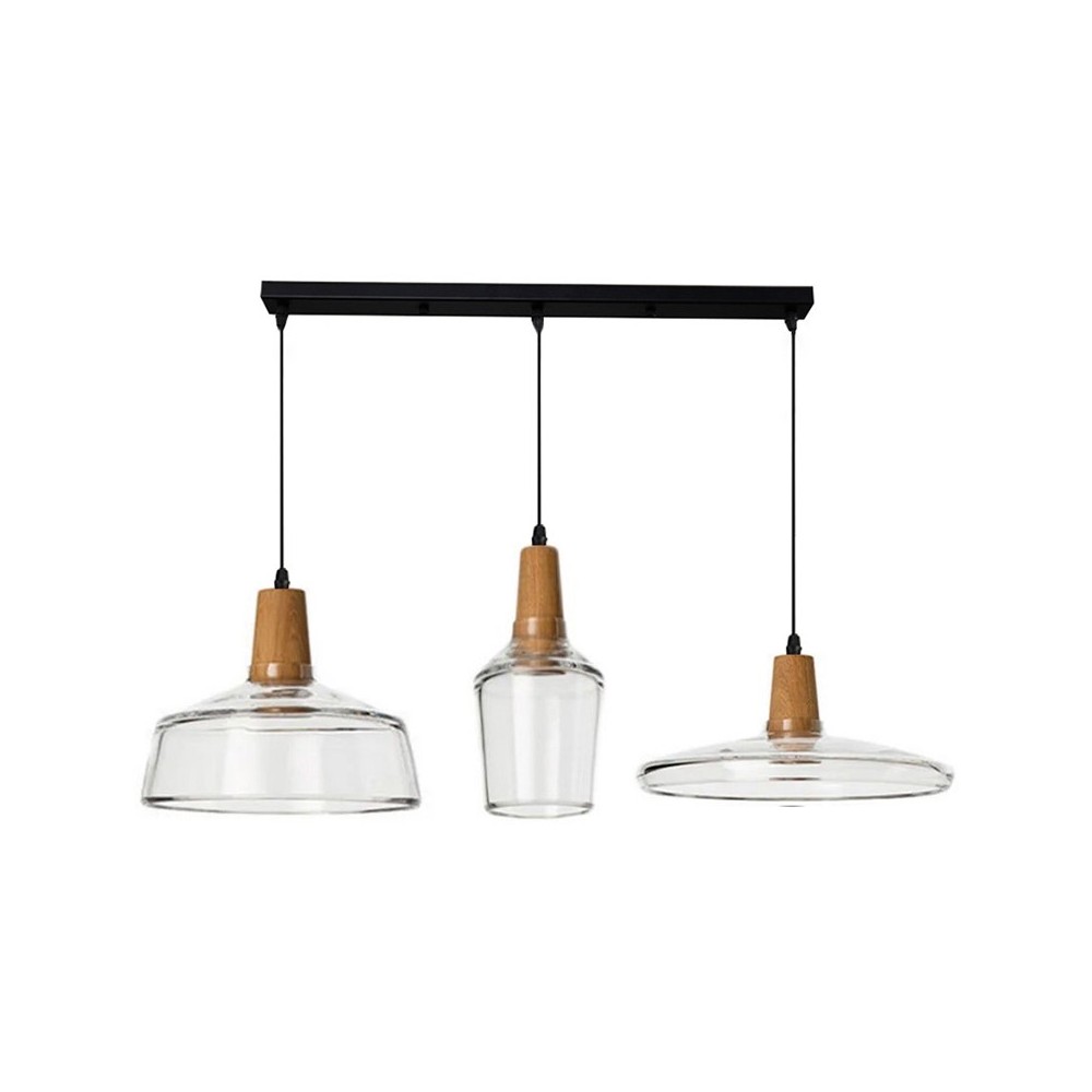 Plafonnier suspension luminaire trois lumières métal verre transparent 73,8x23 cm Plafonnier suspension luminaire trois lumières métal verre transparent 73,8x23 cm