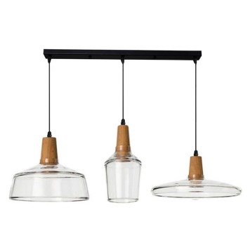 Plafonnier suspension luminaire trois lumières  métal verre transparent 73,8x23 cm