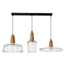 Plafonnier suspension luminaire trois lumières  métal verre transparent 73,8x23 cm