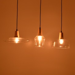 Plafonnier suspension luminaire trois lumières  métal verre transparent 73,8x23 cm
