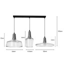 Plafonnier suspension luminaire trois lumières  métal verre transparent 73,8x23 cm