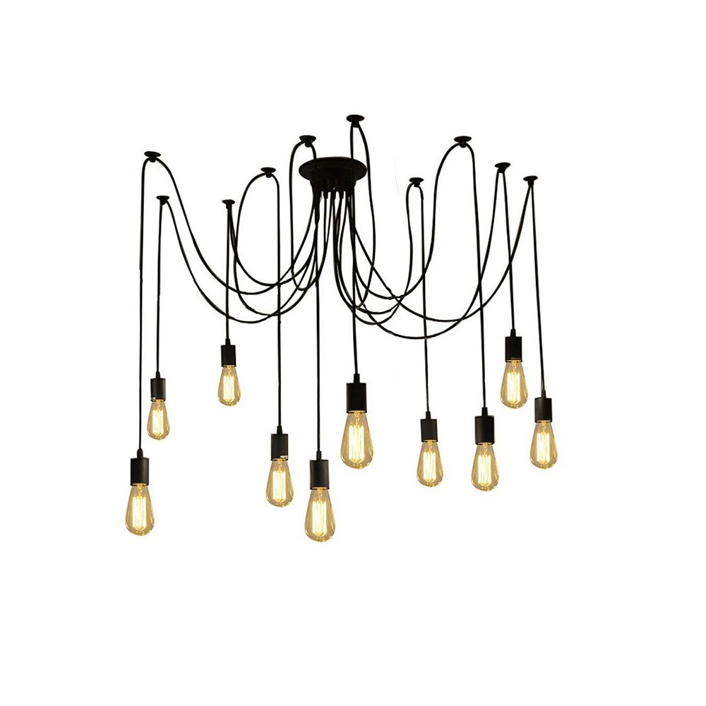 Plafonnier suspension luminaire multi lumières noir métal verre Plafonnier suspension luminaire multi lumières noir métal verre