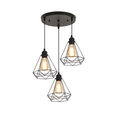 Plafonnier suspension luminaire trois lumières métal noir 30x25 cm