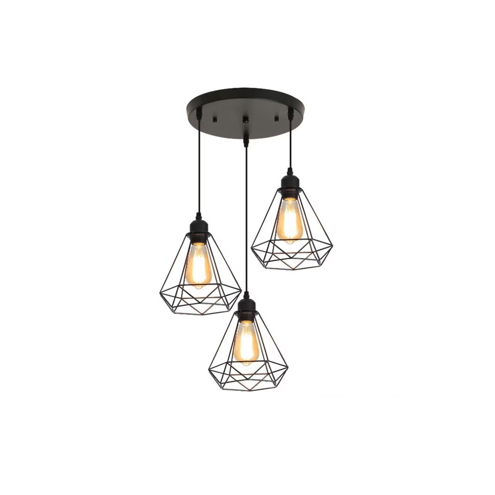 Plafonnier suspension luminaire trois lumières métal noir 30x25 cm Plafonnier suspension luminaire trois lumières métal noir 30x25 cm