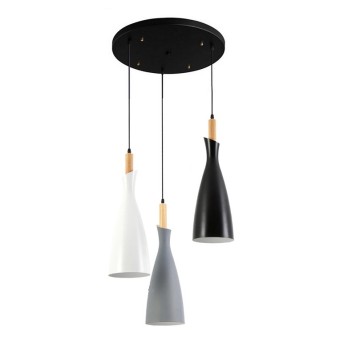 Plafonnier suspension luminaire noir blanc gris métal 30x30x138 cm