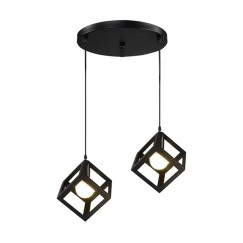 Plafonnier suspension luminaire deux lumières métal noir 48x28 cm