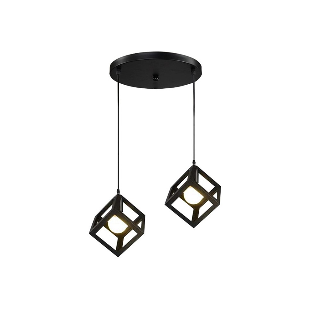 Plafonnier suspension luminaire deux lumières métal noir 48x28 cm Plafonnier suspension luminaire deux lumières métal noir 48x28 cm