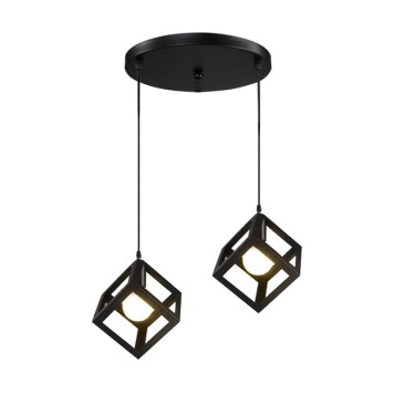 Plafonnier suspension luminaire deux lumières métal noir 48x28 cm