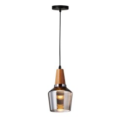 Plafonnier suspension luminaire gris métal verre 13,8x23 cm