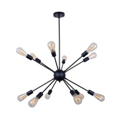 Plafonnier suspension luminaire multi-lumières métal noir 52x52x100 cm