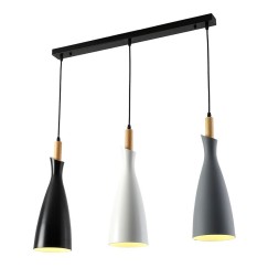 Plafonnier suspension luminaire trois lumières en métal noir blanc-gris 70x38 cm
