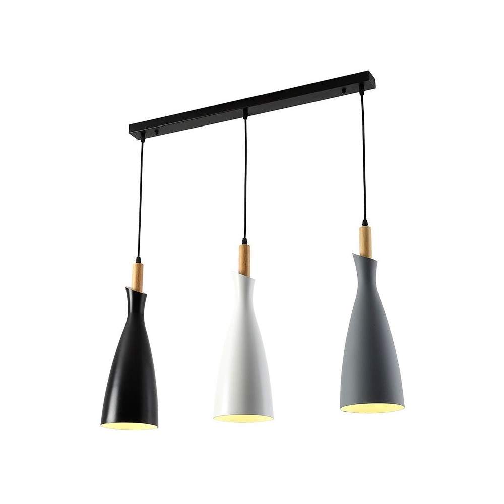Plafonnier suspension luminaire trois lumières en métal noir blanc-gris 70x38 cm Plafonnier suspension luminaire trois lumières en métal noir blanc-gris 70x38 cm
