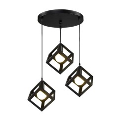 Plafonnier suspension luminaire trois lumières métal noir 48x28 cm