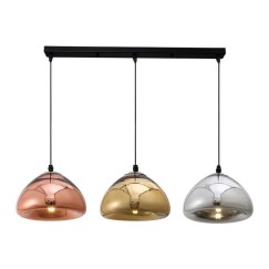 Plafonnier suspension luminaire trois lumières argent or bronze métal verre 58x16,5 cm