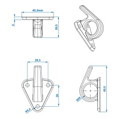 Crochet plastique pour corde avec un oeil 48x45mm