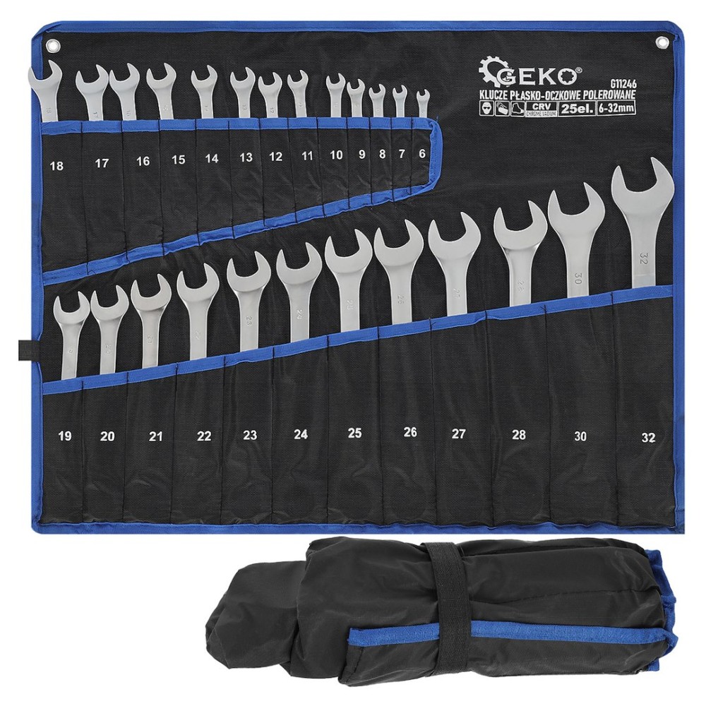 Klucze płasko-oczkowe satyna 6-32mm 25el.CRV/op.płachta/(4)