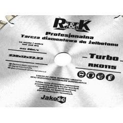 Tarcza diam. do żelbetonu 230x12x22.23mm Turbo Professional R&K (25)
