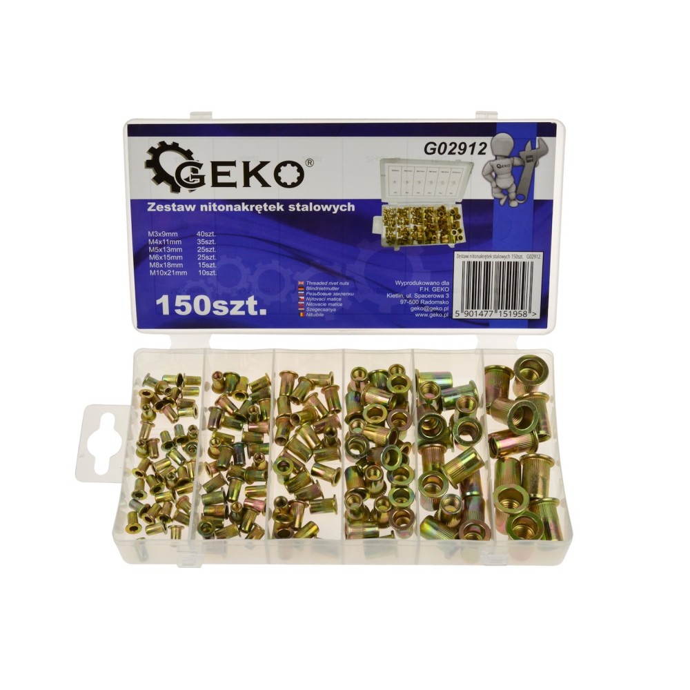 Zestaw nitonakrętek stalowych 150szt. (20)