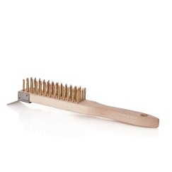 PL Szczotka do rdzy druciana żółta 4 rzędy ze skrobakiem drewno (20)