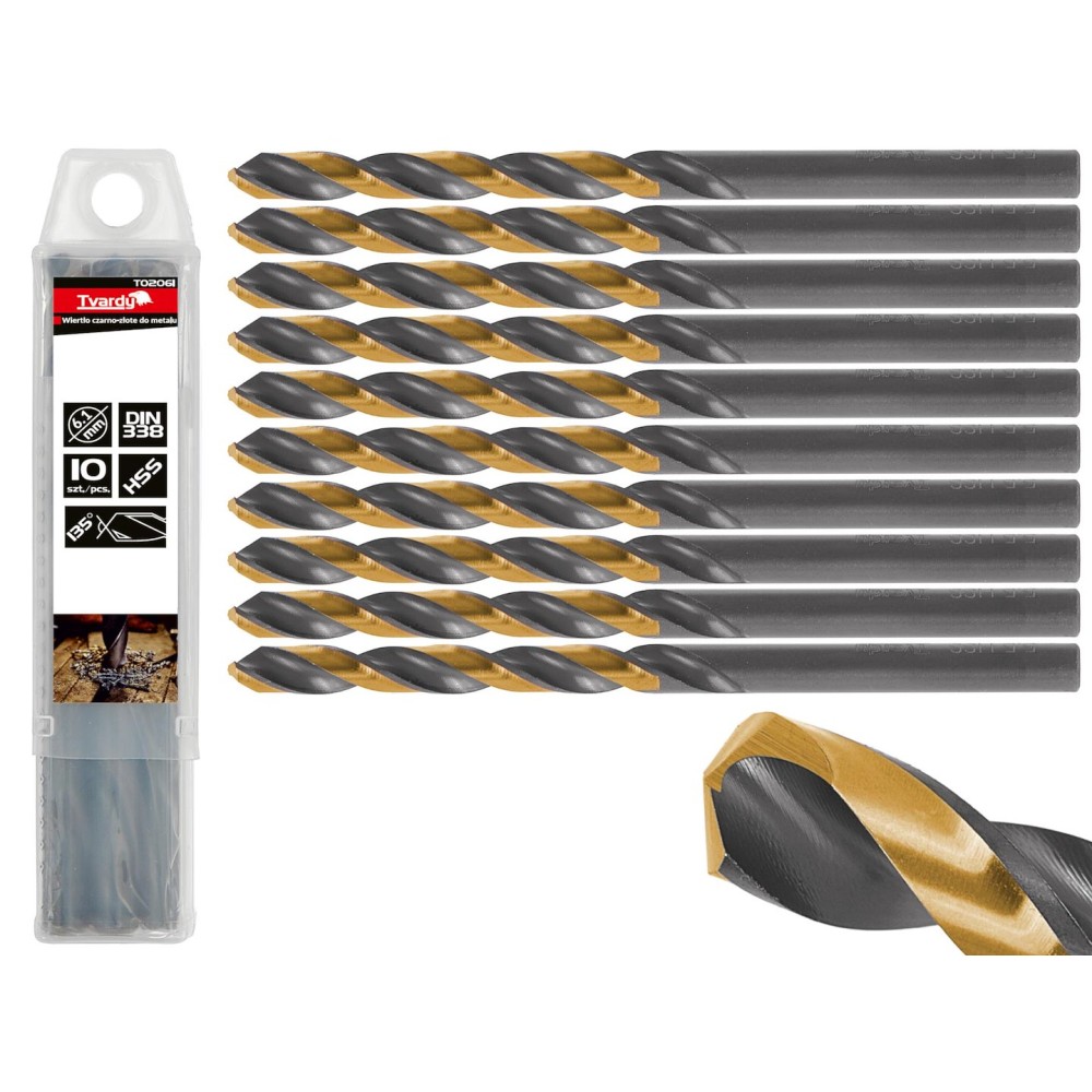 Wiertło czarno-złote do metalu HSS 6.10mm (10/100/1000)