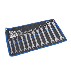 Kpl. kluczy płasko-oczkowych z grzechotką łamanych 12 el. 8-19mm (8)