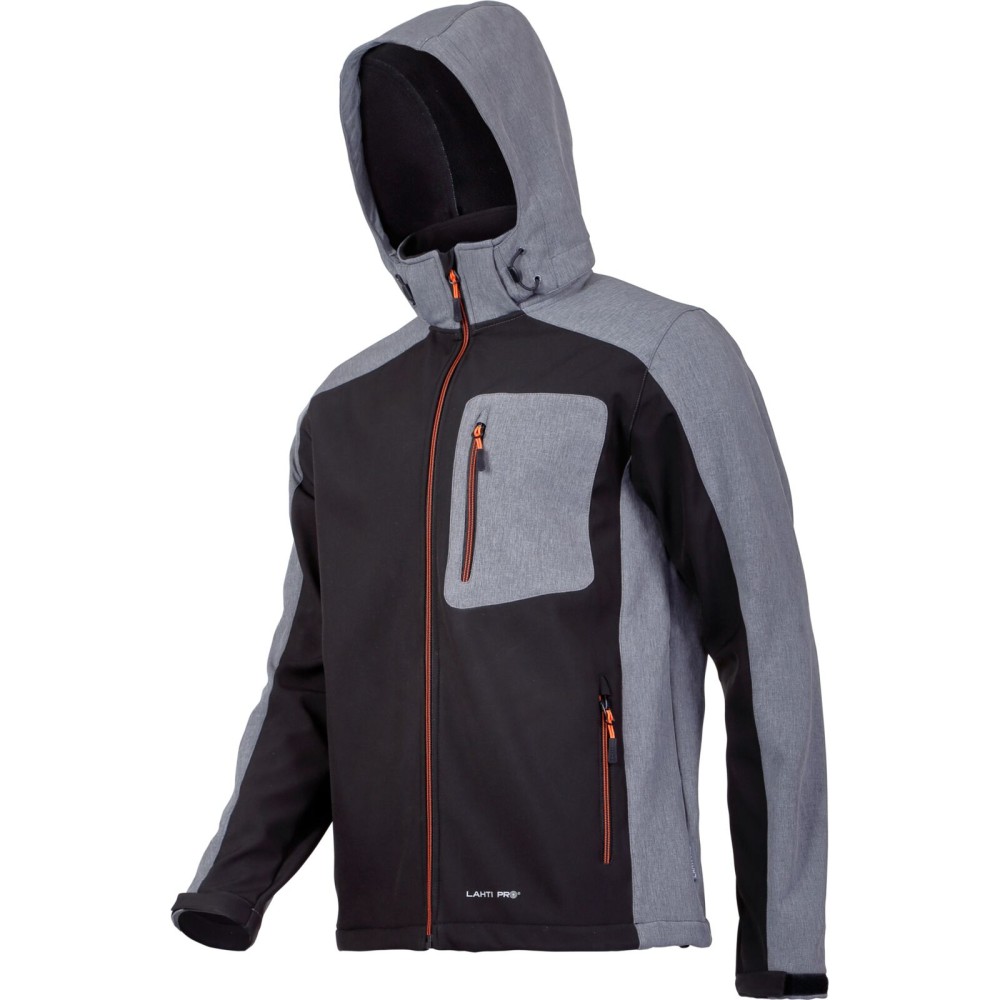 VESTE SOFTSHELL, CAPUCHE, NOIR-GRIS-ORANGE, "XL", CE, LAHTI