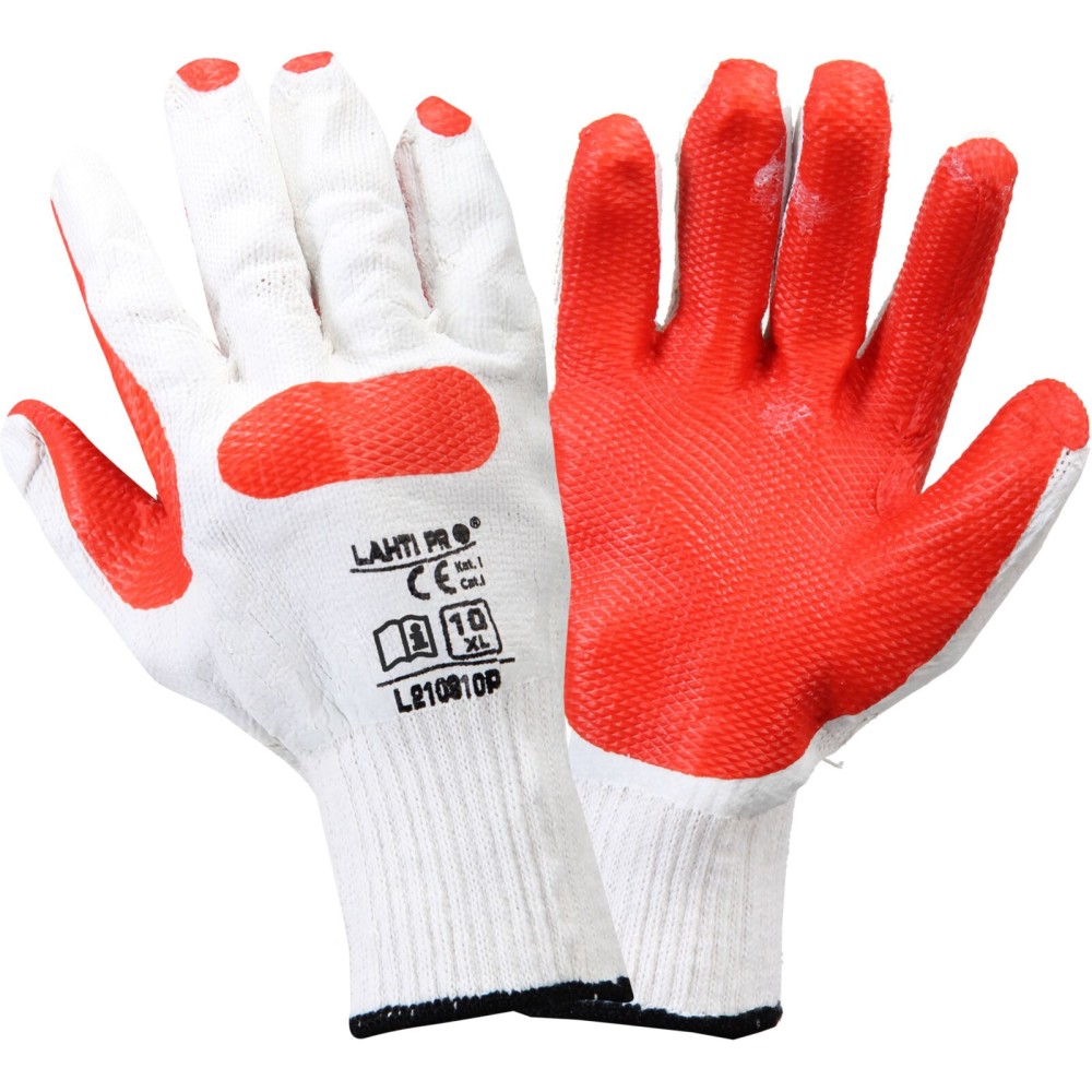 GANTS LATEX ROUGE-BLANC L210910P, CARTE, "10", CE, LAHTI