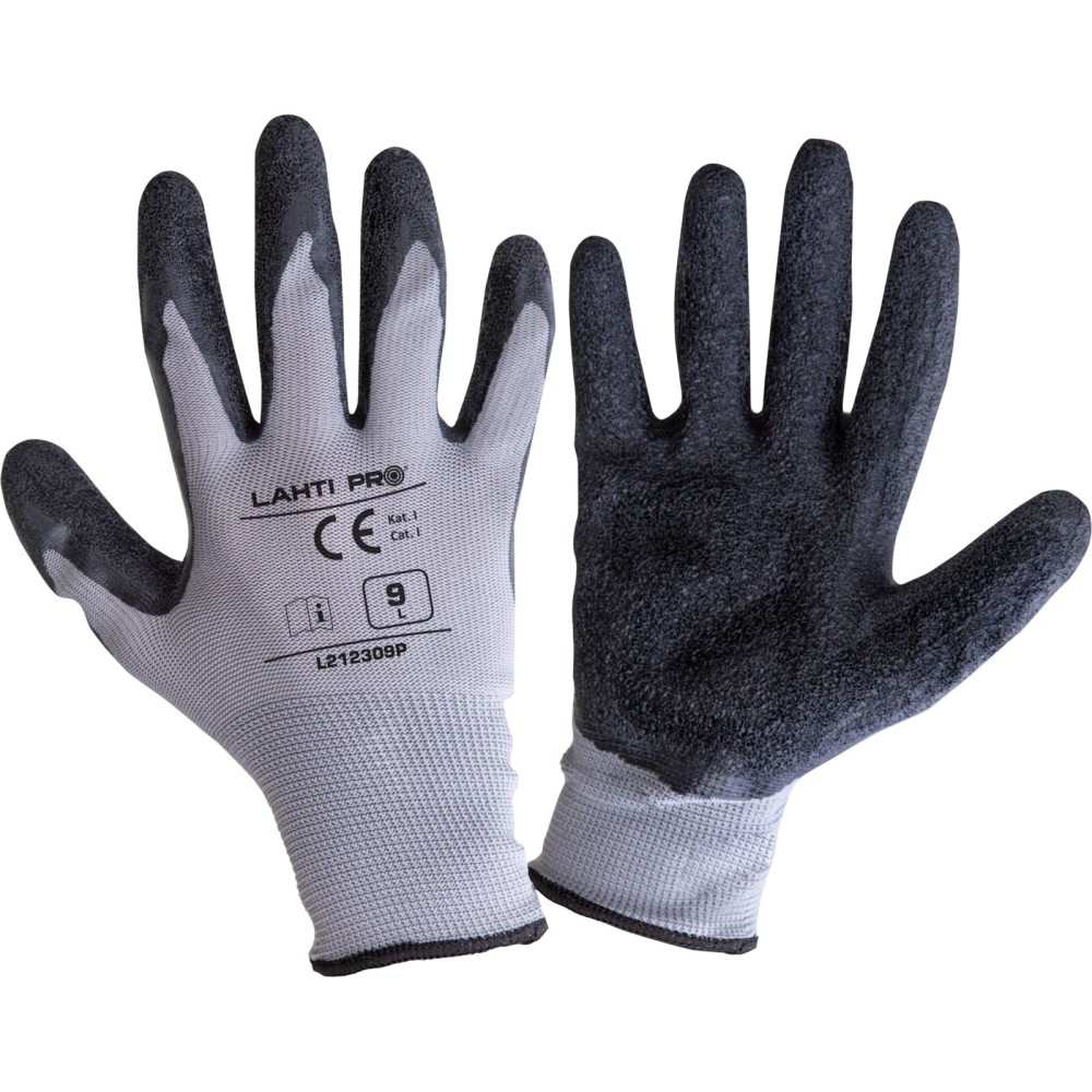 GANTS LATEX GRIS-NOIR L212208P, 12 PAIRES, "8", CE, LAHTI