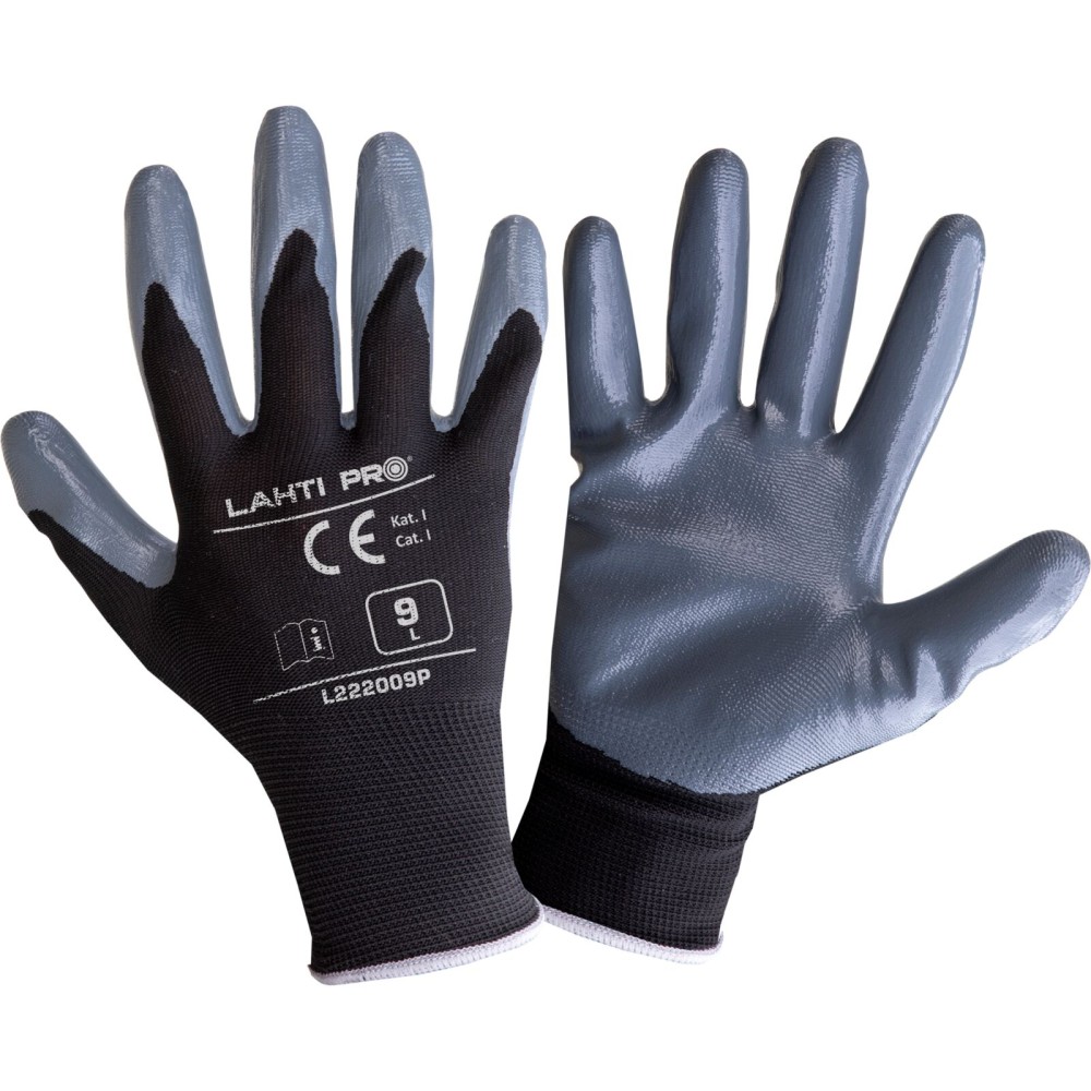 GANTS NITRILE NOIR-GRIS L222008P, 12PAIRES, "8", CE, LAHTI