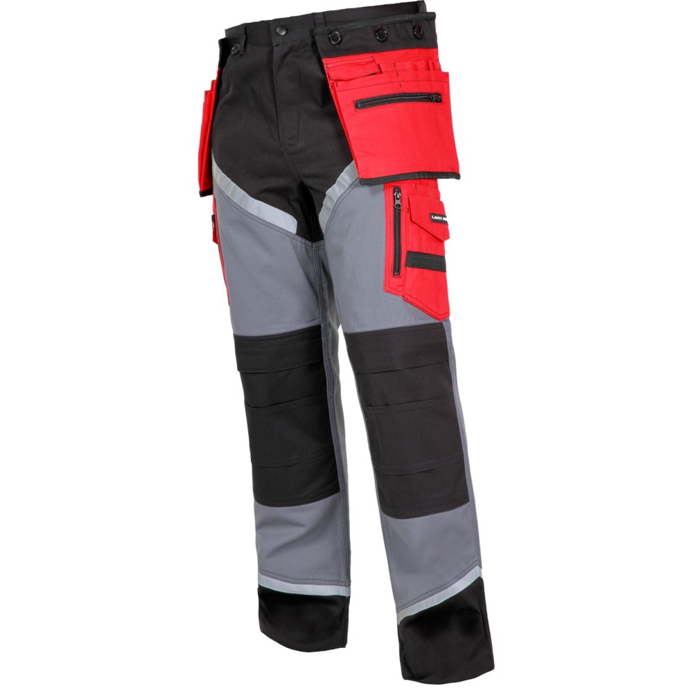 Pantalon de travail, NOIR-GRIS-ROUGE, 100% COTON, \\\"2XL\\\", CE, LAHTI