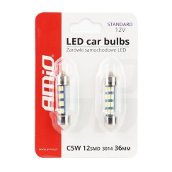 DEL STANDARD 3014 12SMD Navette C5W C10W C3W 36mm Blanc 12V