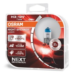 Ampoule Halogene Osram H3 12V 55W PK22S NIGHT BREAKER LASER +150%/2 pcs