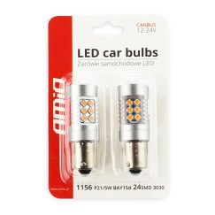 Żarówki LED CANBUS 3030 24SMD 1156 BAU15S PY21W Ambre 12V/24V