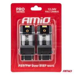 Ampoules LED FULL CANBUS PRO P27/7W 2x3157 SMD blanc 12V 24V AMIO-03598