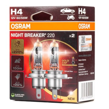 Ampoule Halogene Osram H4 12V 60/55W P43t NIGHT BREAKER 200 /2 pcs