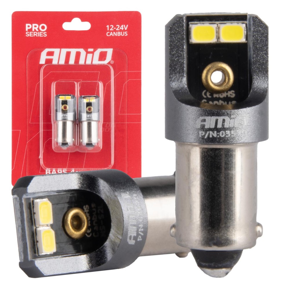 Ampoules LED CANBUS PRO T4W BA9S 4x2016 SMD blanches 12V 24V AMIO-03579