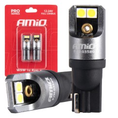 Ampoules LED FULL CANBUS PRO T10 W5W 4x3030 SMD blanc 12V 24V AMIO-03580