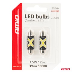 Ampoules LED CANBUS 12SMD Festoon C5W 2016 39mm White 12/24V AMIO-04237