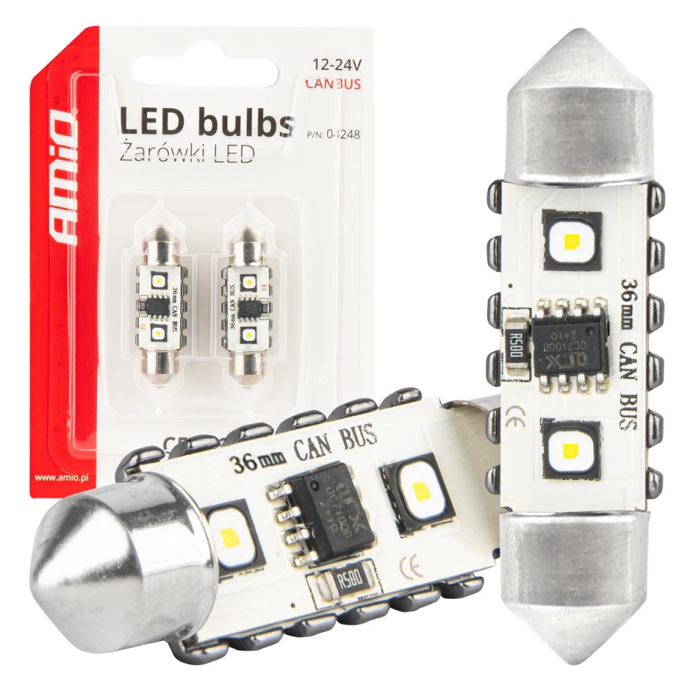 Ampoules LED CANBUS 12SMD Festoon C5W 3838 36mm White 12/24V AMIO-04248