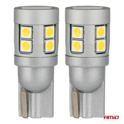 Ampoules LED CANBUS T10 W5W 12 SMD 3030 Blanc 12V 24V AMIO-04243