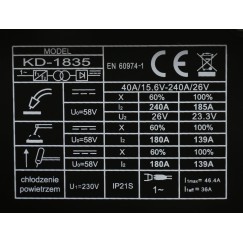 SPAWARKA INWERTOROWA MIG/MAG + MMA +TIG-LIFT KD1835